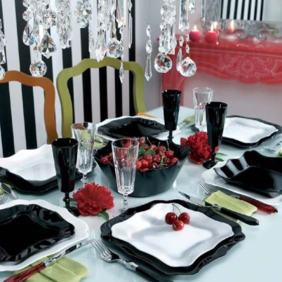 Set 18 piatti Carine bianco e nero Luminarc - servizio in vetro opale –  Goestro