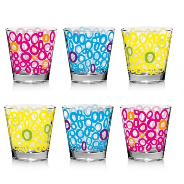 Set 6 Bicchieri Da Acqua SIssi Decorati Multicolore 25 cl, Vetro