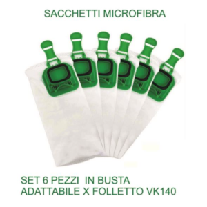 Sacchetti Microfibra Compatibile Folletto VK 140/150 Set 6 Sacchi Aspirapolvere