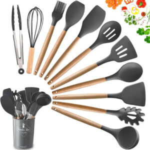 Set 11 Utensili Cucina Silicone Mestolo Spatola Cucchiaio con portamestoli