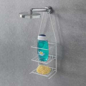 Mensola Doccia Piccola Ellipse Metaltex 2 Ripiani Supporto Ferro Rivestito Plastica Bianco Porta bagnoschiuma spugne