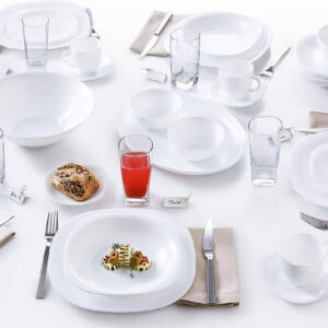 Servizio Piatti Carine Luminarc White Quadrato Set 18 Piatto Vetro Opale infrangibile leggero tavola bianco