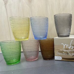 Bicchiere Dotia MB Texture Rilievo Set 6 Bicchieri 30 cl Vetro Colorato Acqua Bibita Tavola cucina color