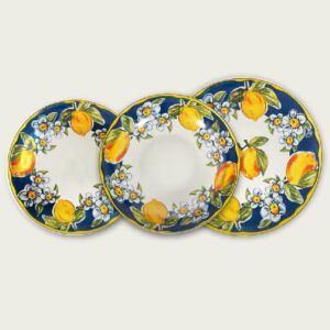 Tris Piatti Arca Costiera Limoni Porcellana 1 Posto Tavola Piatto Piano Fondo Frutta vietresi