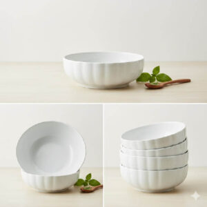 Zuppiera Napoli Saturnia Porcellana Bianca Insalatiera Costolata Varie Misure classica tavola