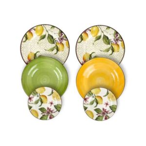 Servizio Piatti Tognana Vela Zagara Set 18 Piatto Porcellana Fondo Piano Frutta colorato limoni