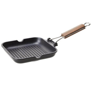 Bistecchiera Quadrata AntikArs cm 20×20 Piastra Alluminio Pressofuso Antiaderente griglia manico legno cucina